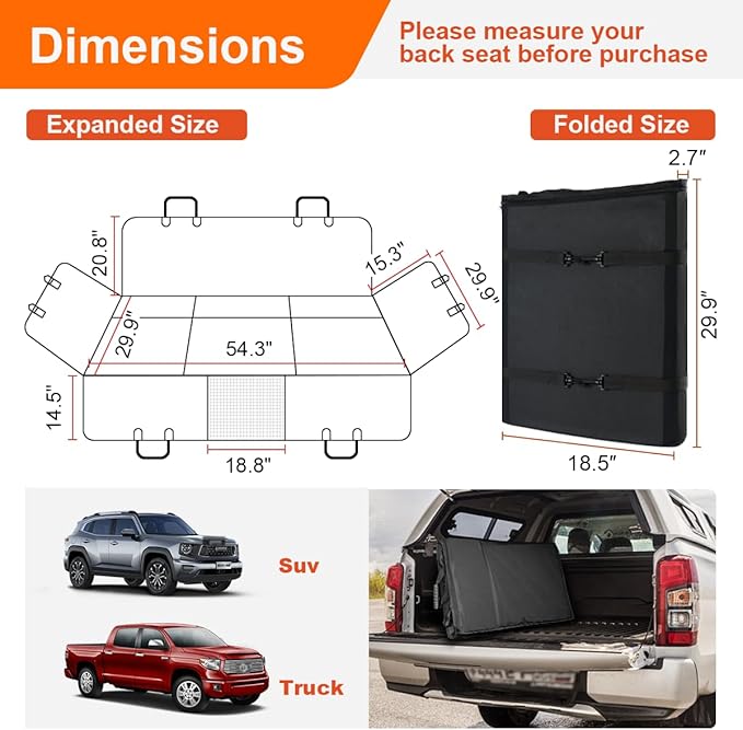 Vailge Dog Car Seat Cover for Trucks,Large Back Seat Extender for Dogs,Waterproof Non Inflatable Hard Bottom Dog Seat Cover for Trucks F150, RAM1500,Silverado,GMC Sierra