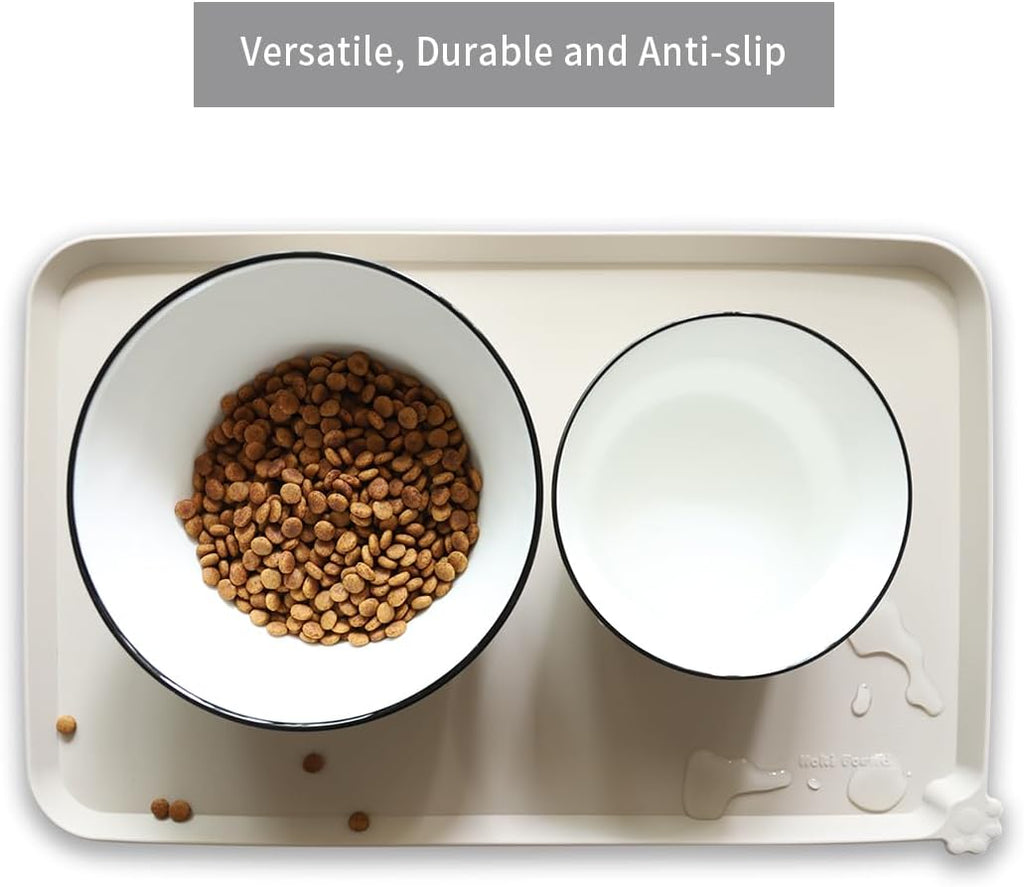 Hoki Found Silicone Pet Food Tray - High-Lips Dog Cat Bowl Mats - Waterproof Dog Cat Food Mats - Colors: Cream Brown