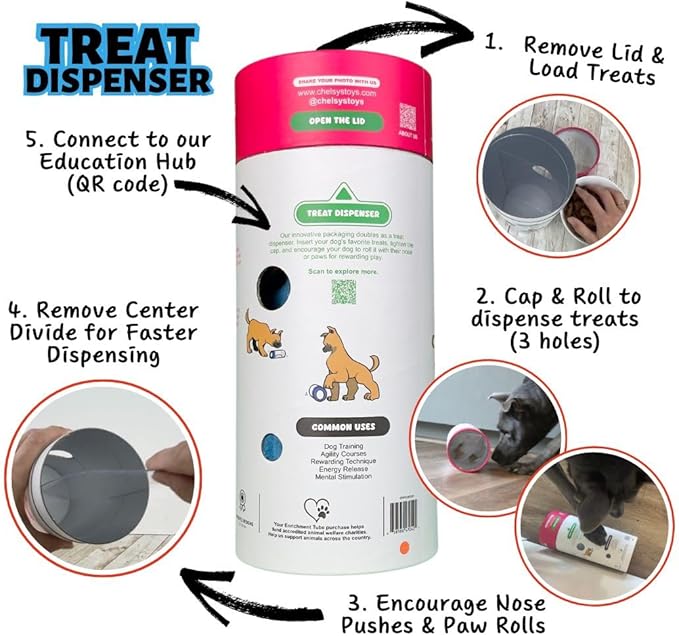 Chelsy's Toys 3-in-1 Enrichment Tube for Puppies - Tug Toy, Treat Dispenser & Snuffle Ball | Tug of War | Interactive Puppy Treat Puzzle for Small Dogs & Pup's| Wet/Freeze Teether(Orange)