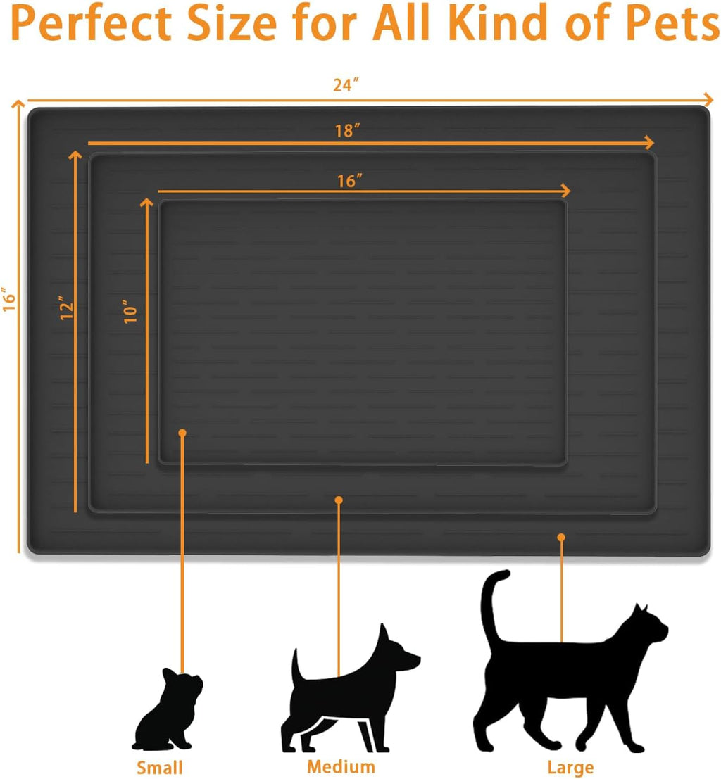 24" x 16" Dog Food Mat, Silicone Pet Mats for Food and Water, Nonslip Pet Feeding Mats for Floors, Dog Cat Bowl Mat with Raised Edges, Light Gray