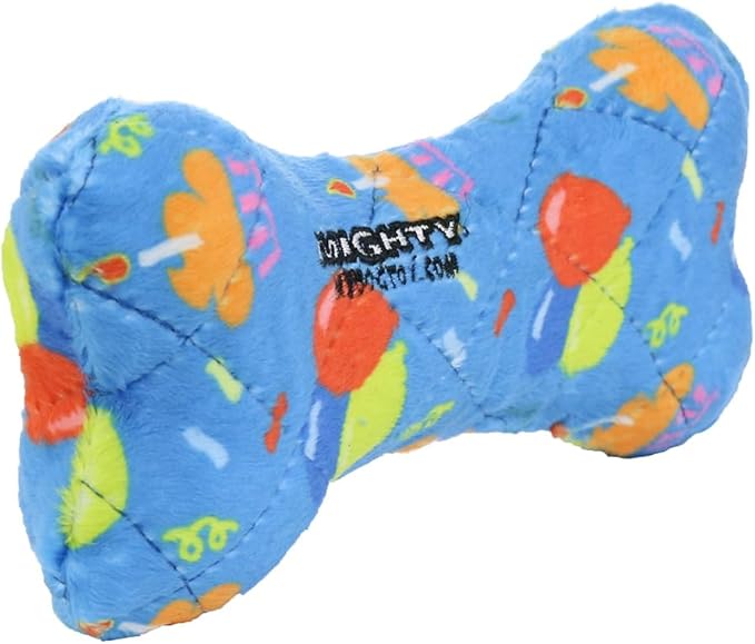 MIGHTY- NO Stuff Bone– Squeaky Plastic Core. 2-in-1 Toy. Made Durable, Strong & Tough. Interactive Play Dog Toy (Tug, Toss & Fetch). It Floats. (Celebration, Medium 2 Pack)
