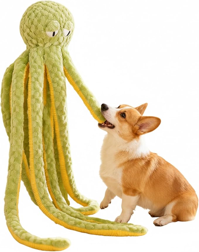 1M Long Giant Octopus Tough Dog Toy - Squeaky Interactive Tug of War Chew Toy, Boredom Buster for Medium & Large Dogs (Green)