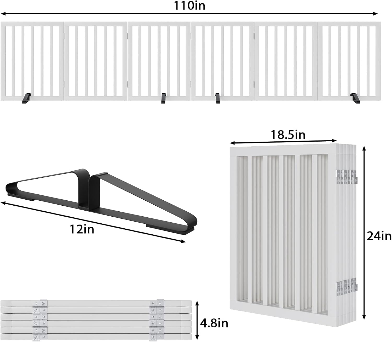 Wooden Dog Gate Freestanding Foldable 6 Panel Pet Gates Extra Wide Dog Gates for Indoor Doorways Stairs 24in Height Support Feet Included