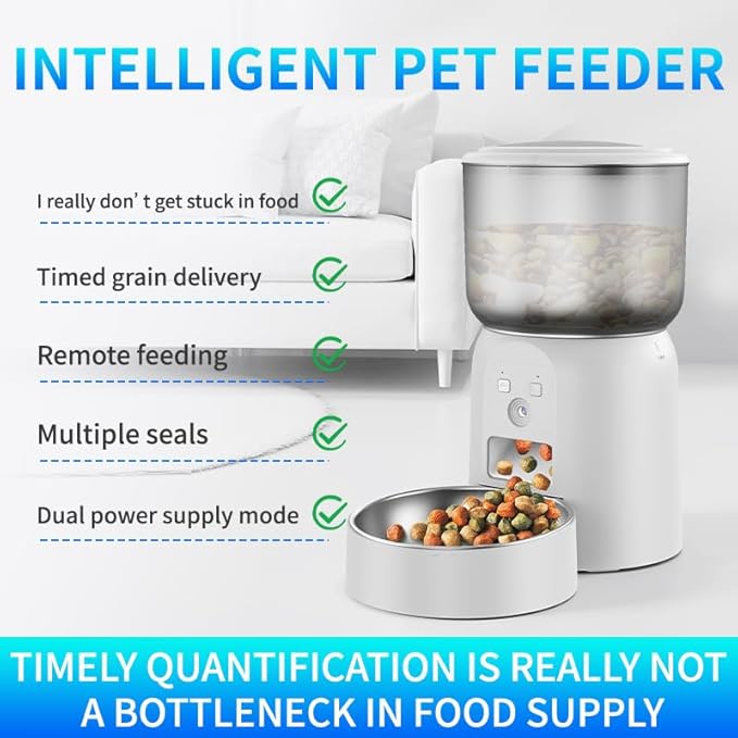DAWEI Automatic Cat Feeders, 3L Timed Cat Dry Food Dispenser, Dual Power Supply, Programmable Portion Size, Auto Pet Feeder for Cats and Small Dogs