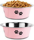 Stainless Steel Dog Bowls, Nonslip Rubber Bottom No Spill Proof Skid Metal Insulated Dog Bowls for Large Medium Small Breed Dogs (Pink, 3.6 Cups/29 OZ)