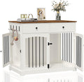 BREEZEHEAT 40 inch Dog Crate Furniture-Farmhouse Dog Kennel with Drawers-End Table Wooden Pet Crate, Double Door Design, Decorative Dog House Indoor for Small Medium Large Dog, White