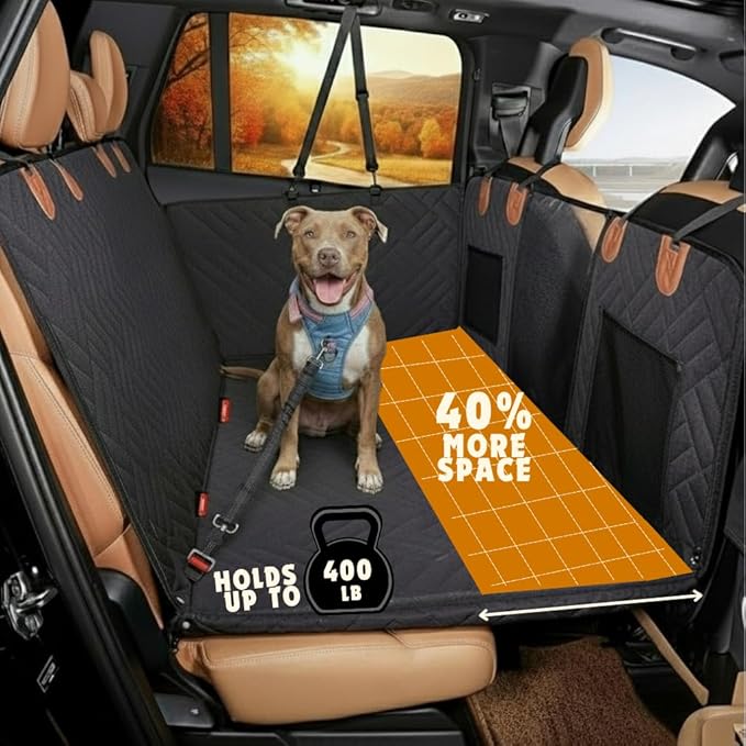 Dog Car Seat Cover with Hard Bottom - Waterproof Back Seat Protector - Universal Fit for Cars, Trucks & SUVs - Includes Door Protectors, Stable Hard Base - Protects Dogs & Seats