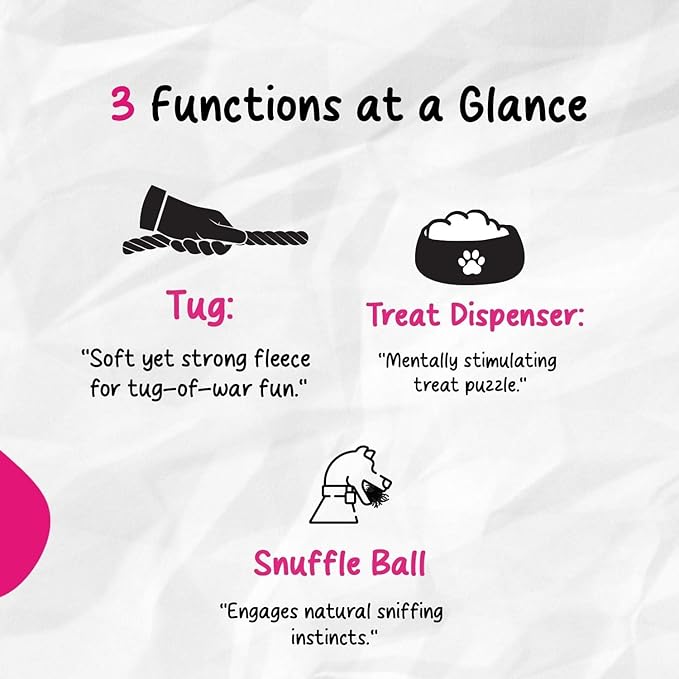 Chelsy's Toys 3-in-1 Enrichment Tube for Dogs - Tug Toy, Treat Dispenser & Snuffle Ball | Fleece Rope Dog Toy | Tug of War | Interactive Dog Treat Puzzle for Dogs & Puppies | Wet/Freeze Teether (Lav)