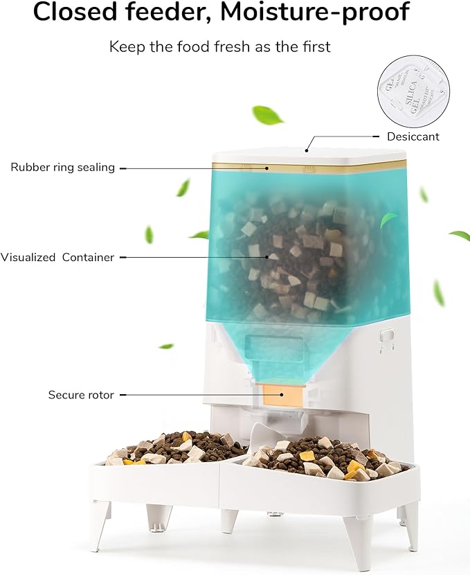 FUKUMARU Automatic Cat Feeder, WiFi Automatic Dog Feeder with Freshness Preservation, 5L Timed Cat Food Dispenser with Elevated Bowls, Up to 10 Meals Per Day