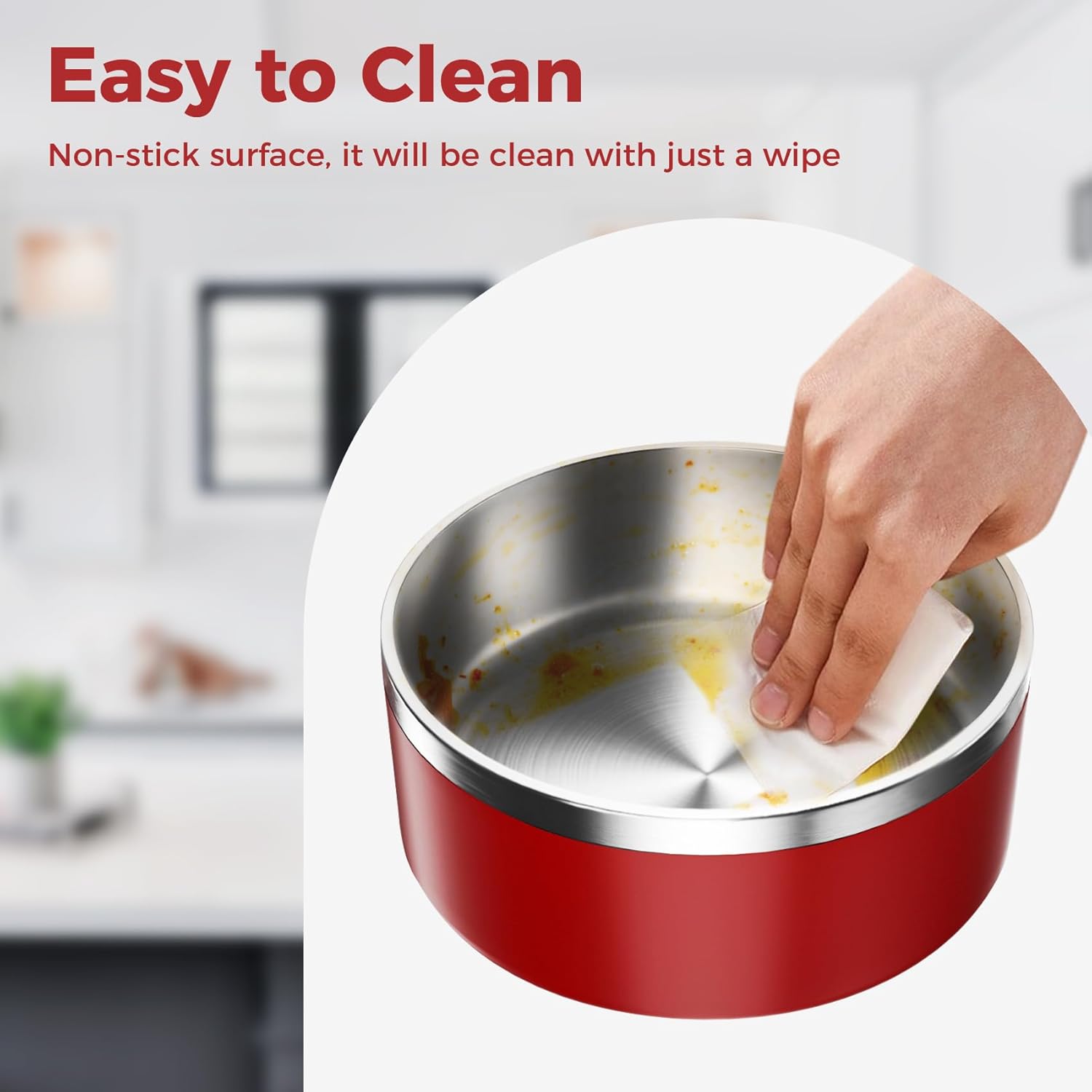 Dog Bowl, Stainless Steel Dog Food and Water Bowl with Non Slip Quiet Bottom, Easy to Clean, Dishwasher Safe, 40oz, Red