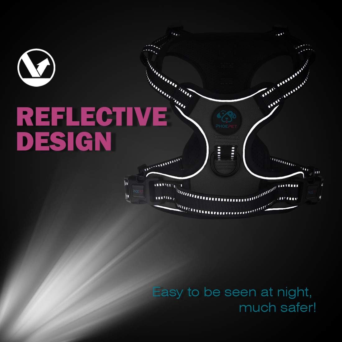 PHOEPET No Pull Dog Harnesses for Small Dogs Reflective Adjustable Front Clip Vest with Handle 2 Metal Rings 2 Buckles [Easy to Put on & Take Off](S, Red)