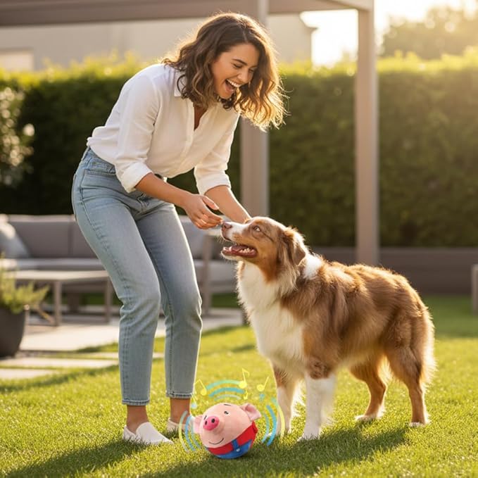 Interactive Dog Toys, 2026 New Active Moving Squeaky Dog Ball with Talking Sound, Rechargeable Washable Plush Toy (Rabbit)