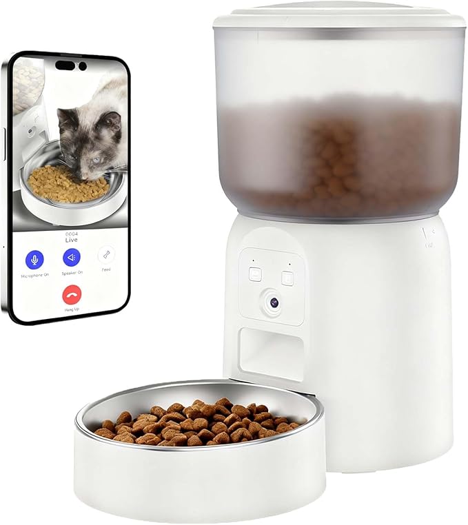 DAWEI Automatic Cat Feeders, 3L Timed Cat Dry Food Dispenser, Dual Power Supply, Programmable Portion Size, Auto Pet Feeder for Cats and Small Dogs
