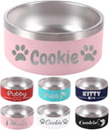 Personalized Dog Bowl Laser Engraved Custom Pet Name 18/32/42/64 oz No Slip Stainless Steel Insulated Bite-Resistant Food Water Dishes-Pink