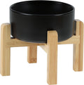 Ceramic Raised Dog and Cat Bowl Set, 2 Heights Elevated Stand, Food and Water Bowl for Small Breed Dogs, Weighted Dog Dishes, Pet Bowl(6.1'',28.7oz, Black)
