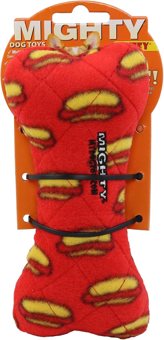 MIGHTY- NO Stuff Bone– Squeaky Plastic Core. 2-in-1 Toy. Made Durable, Strong & Tough. Interactive Play Dog Toy (Tug, Toss & Fetch). It Floats. (Red, Medium 2 Pack)