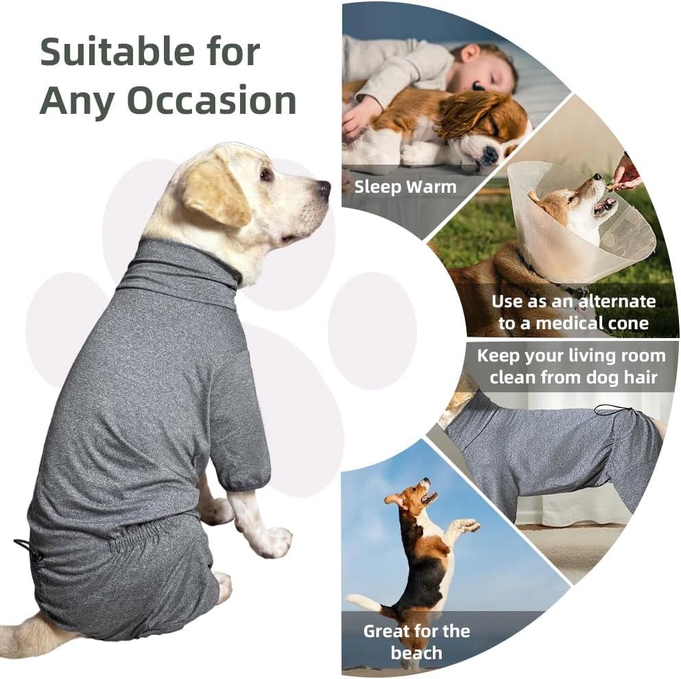 Dog Pyjamas PJS Sweater Clothes and Home Clothing Suitable for Small to Medium Breeds of Dogs, Dog Neutering Suits, Extra-Large Stretch Fabric, Four-Legged Clothes(Thin Forid Gray, L)
