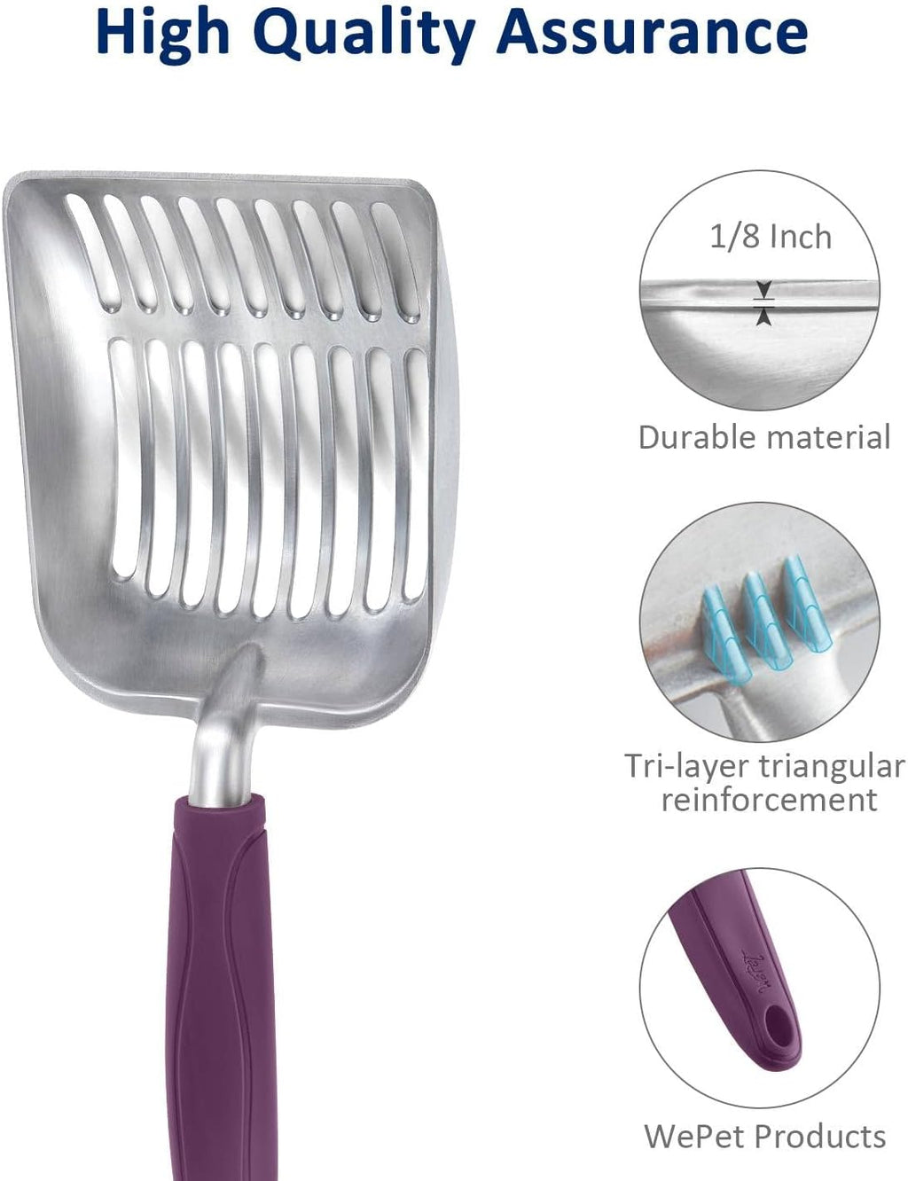 WePet Cat Litter Scoop, Aluminum Alloy Sifter, Kitty Metal Scooper, Deep Shovel, Long Handle, Poop Sifting, Kitten Pooper Lifter, Durable, Heavy Duty, for Litter Box