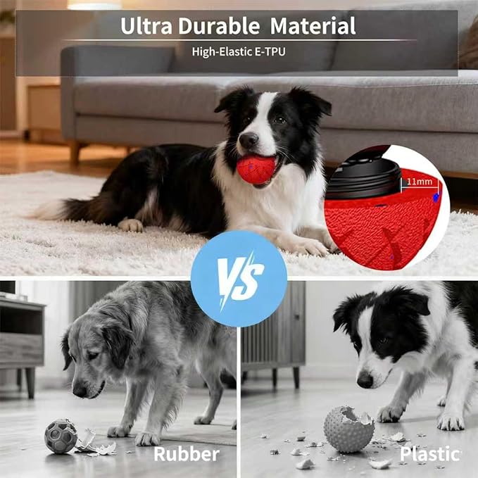 Interactive Dog Toys Dog Ball, Durable Motion Pet Toys for/Small/Medium/Large Dogs, Christmas Birthday Gifts, Automatic Moving, Bouncing and Rotating, E-TPU Material, IP54 Waterproof (Red)