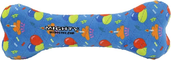 MIGHTY- NO Stuff Bone– Squeaky Plastic Core. 2-in-1 Toy. Made Durable, Strong & Tough. Interactive Play Dog Toy (Tug, Toss & Fetch). It Floats. (Celebration, Large)