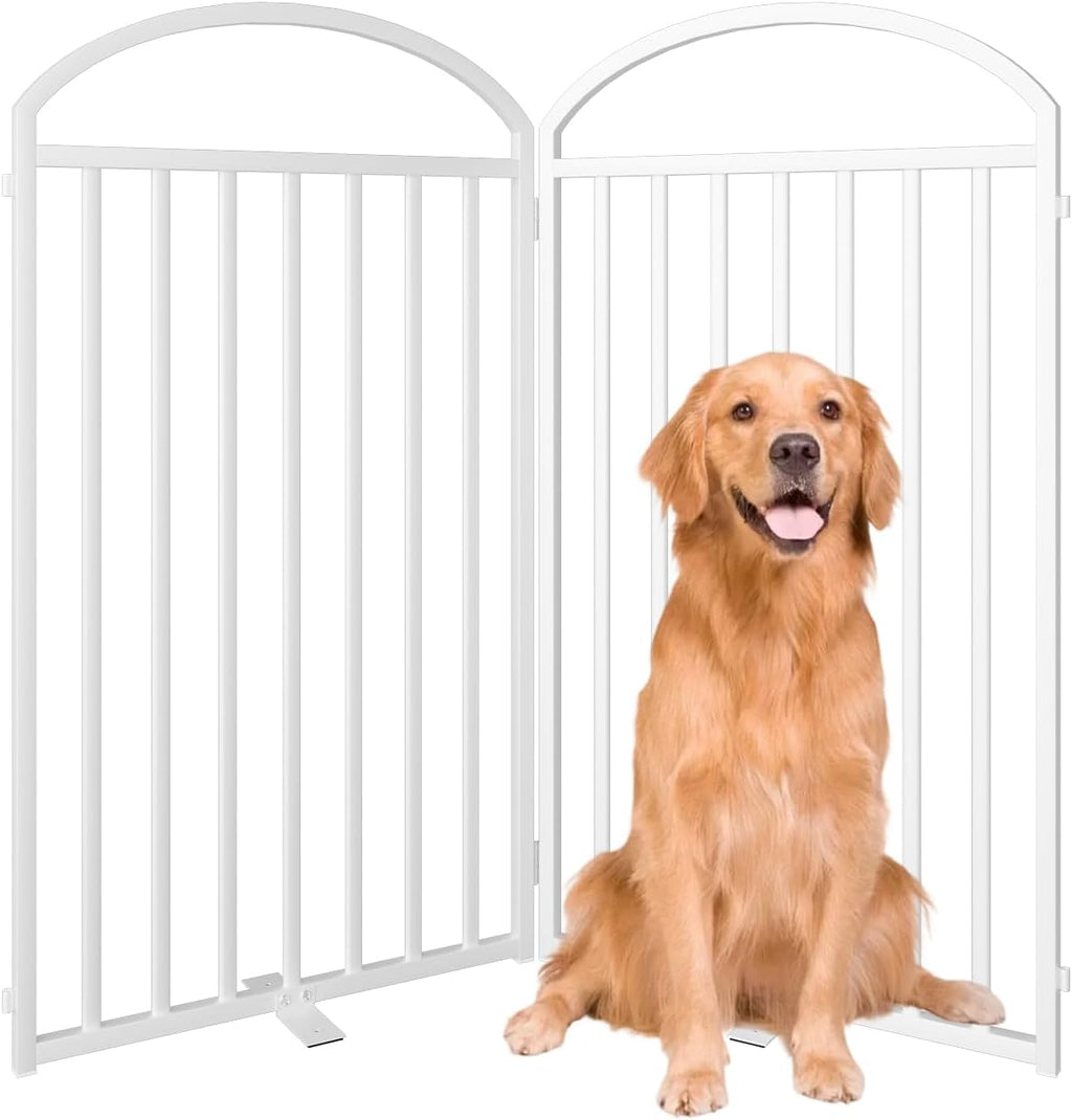 2 Panles Full Matel Freestanding Dog Gates with Door, 48"Extra Wide 36"Tall Free Standing Dog Pet Gate for Indoor & Outdoor. Foldable Pet Fences for Doorways, House, Stairs, Porch, Deck, Yard