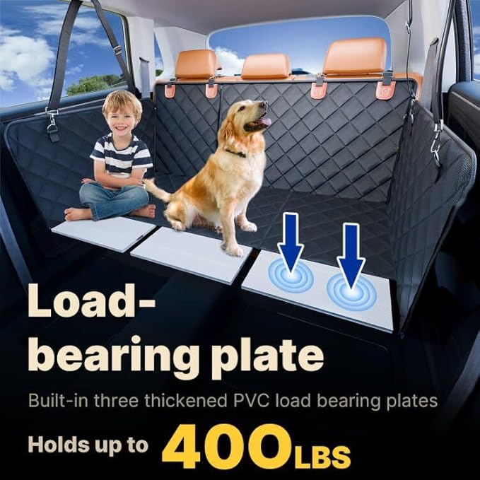 Convertible Back Seat Extender for Dogs, Foldable 400lb Hard Bottom Dog Car Seat Cover for Back Seat, Waterproof Dog Hammock Bed Backseat Cover for Dogs in Car SUV Truck Pet Seat Cover Black XL