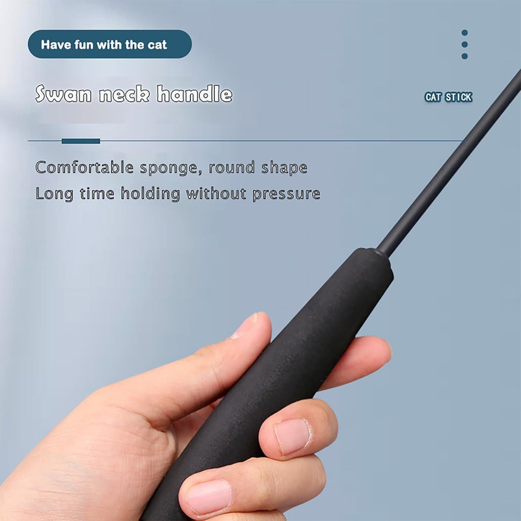 Interactive Cat Wand Toy with Cat Dancer, Retractable Feather Fox Tail Teaser for Indoor Cats, Enrichment Play Kittens to Senior Cats(Moon Grey)