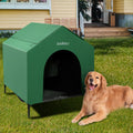 42" 2-in-1 Dog House for Medium Dogs, Elevted Dog House Outdoor/Indoor, Puppy Shelter Outside,Water Resistant 600D PVC and Durable 2x1 Textilene Raised Dog Bed(Green)