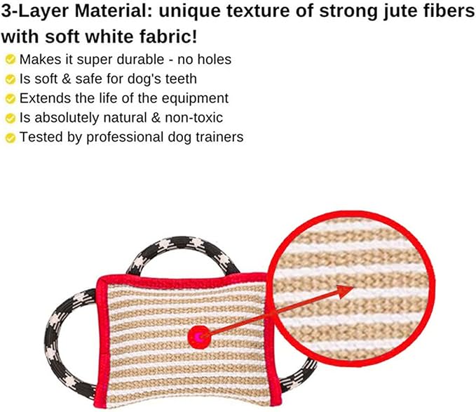 Dog Bite Pillow, Tug War Dog Toy Dog Biting Pad, Jute Tear Resist Interactive Play Dog Bite Tug Toy for Small Medium Large Dogs (Red)