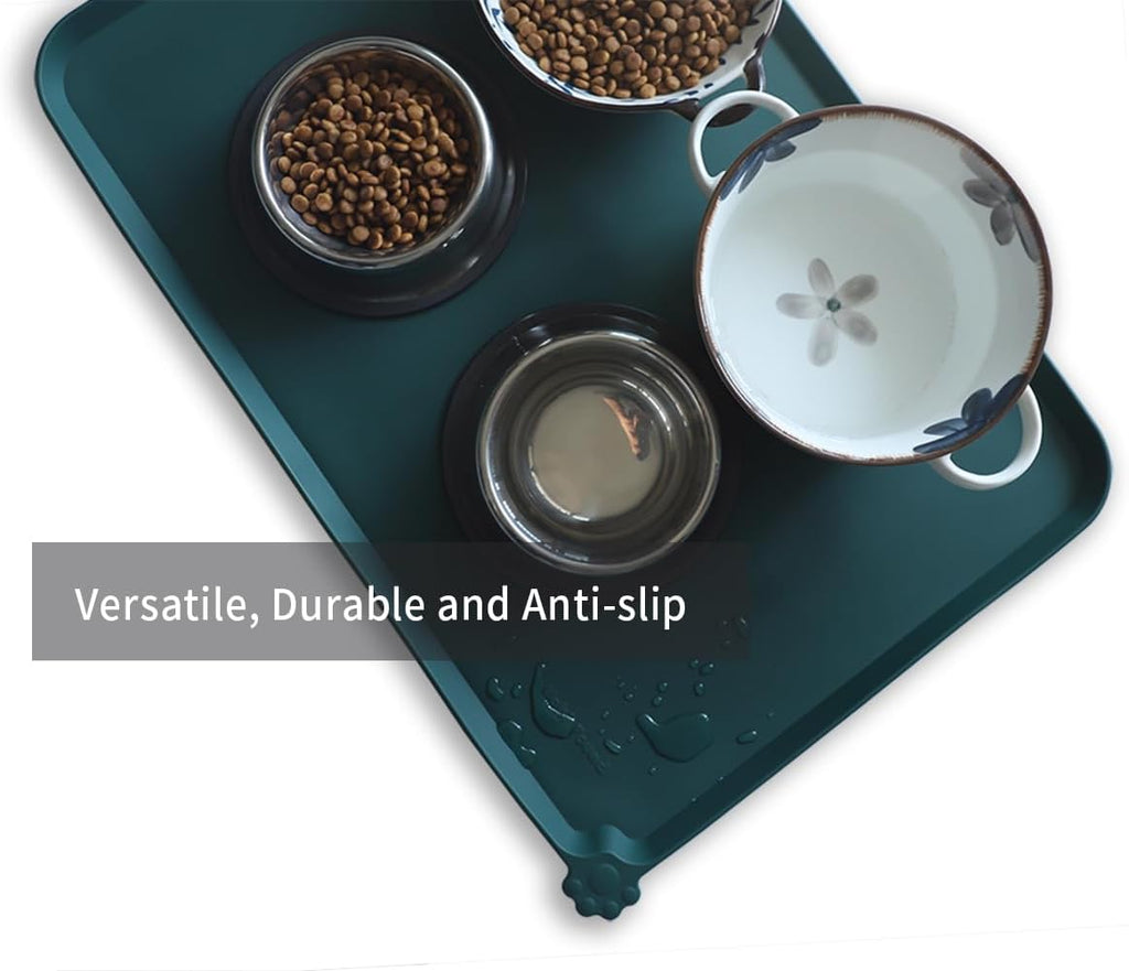 Hoki Found Large Silicone Pet Food Mats - Non Slip Dog Cat Bowl Placemats - Waterproof Dog Cat Food Mats - Dark Cedar