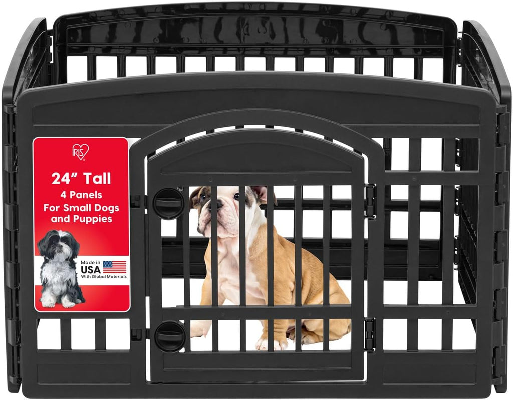 IRIS USA 24" 4-Panel Dog Playpen with Door, 35 x 35 x 24, Puppy Playpen, Dog Play Pen Indoors, Pet Fence, Puppies/Small Dogs, Black