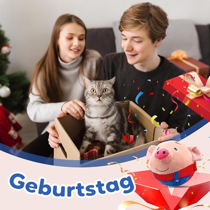 Interactive Dog Toys, 2026 New Active Moving Squeaky Dog Ball with Talking Sound, Rechargeable Washable Plush Toy (Red Pig)