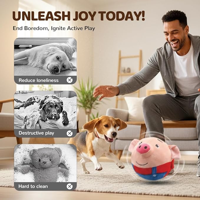 Interactive Dog Toys, 2026 New Active Moving Squeaky Dog Ball with Talking Sound, Rechargeable Washable Plush Toy (2PCS)