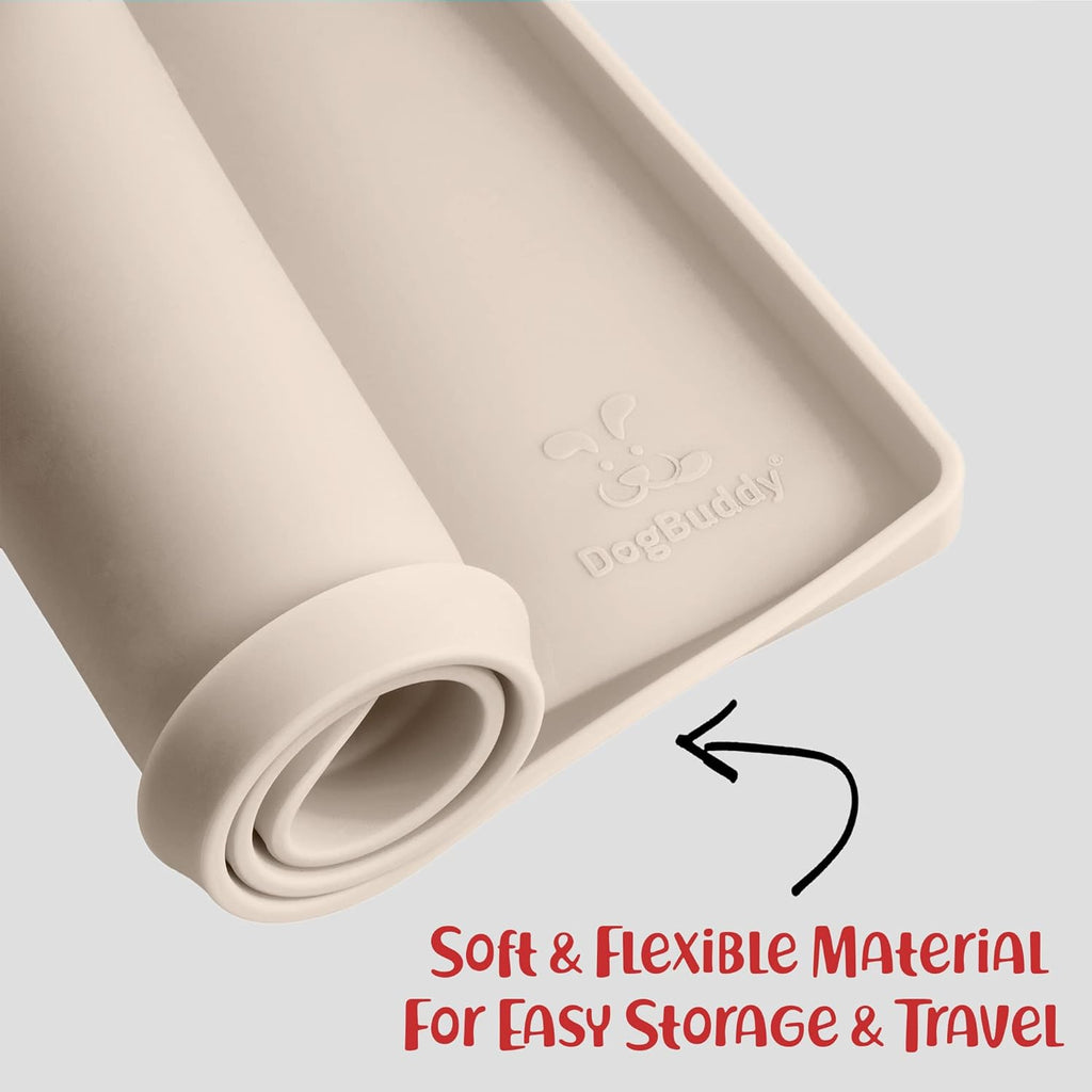 DogBuddy Dog Food Mat – Waterproof Dog Bowl Mat for Food and Water, Silicone Pet Feeding Mats for Floors, Non-Slip Placemat with High Edges for Dogs Bowls, Puppy Essentials (XXL: 32"x24", Vanilla)