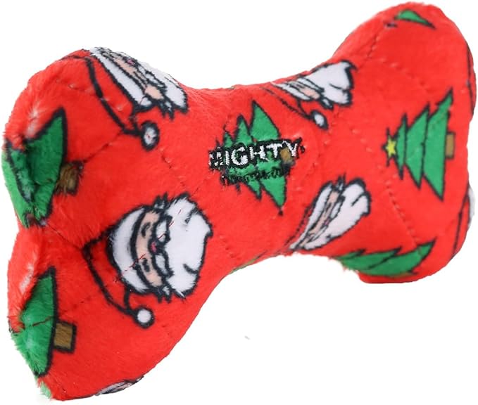 MIGHTY- NO Stuff Bone– Squeaky Plastic Core. 2-in-1 Toy. Made Durable, Strong & Tough. Interactive Play Dog Toy (Tug, Toss & Fetch). It Floats. (Christmas, Medium 2 Pack)