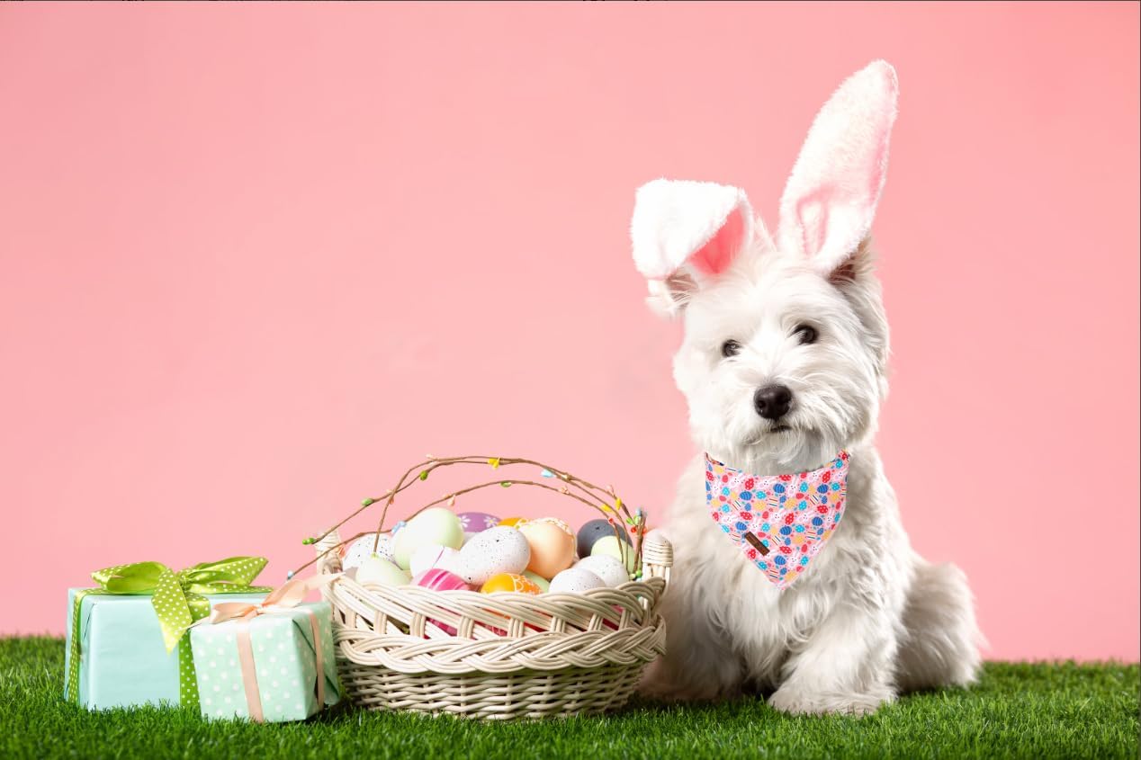 Lionet Paws Easter Dog Bandana for Medium Large Dogs,Colorful Egg Kerchief Washable Dog Triangle Bibs Rabbit Pink Scarf for Girl or Boy Gift