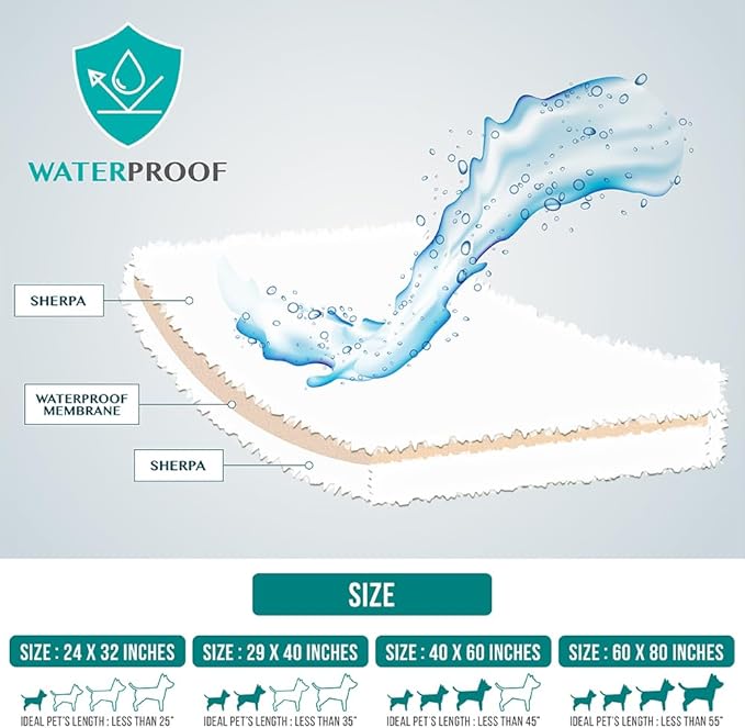 PetAmi Fluffy Waterproof Dog Blanket for Medium Large Dogs, Soft Warm Pet Sherpa Throw Pee Proof Couch Cover, Reversible Cat Bed Blanket Sofa Protector, Plush Washable Pad (Dusty Blue, 40x60)