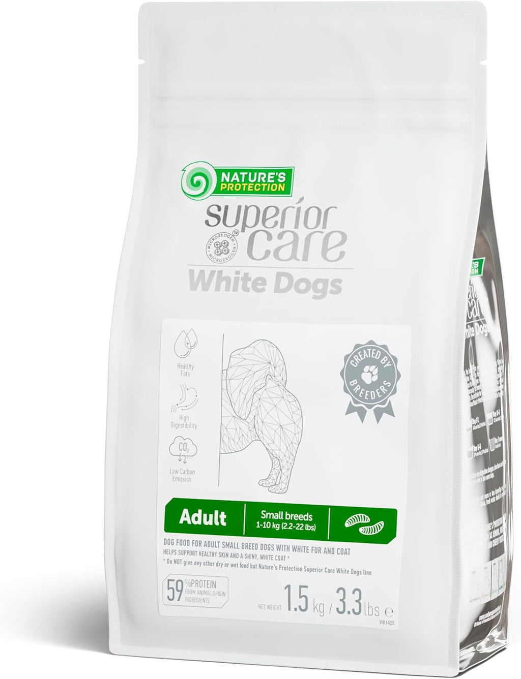 Nature's Protection Hypoallergenic Small Breed Dry Dog Food - High Protein, Grain Free Tear Stain Formula - Dog Kibble for Sensitive Stomachs for Adult Light Fur Dogs (Superior Care - Insect, 3.3 lb)