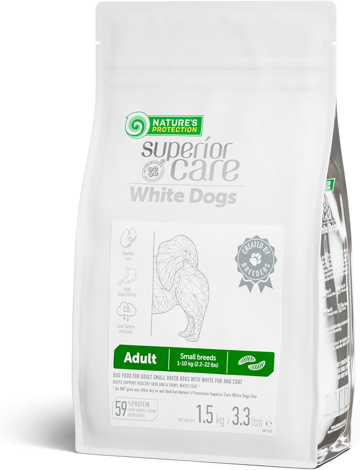 Nature's Protection Hypoallergenic Small Breed Dry Dog Food - High Protein, Grain Free Tear Stain Formula - Dog Kibble for Sensitive Stomachs for Adult Light Fur Dogs (Superior Care - Insect, 3.3 lb)