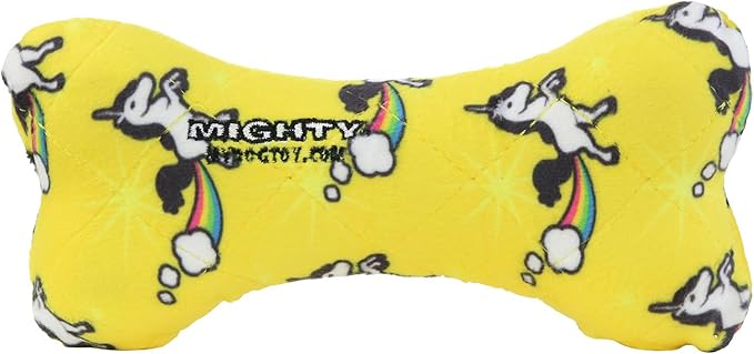 MIGHTY- NO Stuff Bone– Squeaky Plastic Core. 2-in-1 Toy. Made Durable, Strong & Tough. Interactive Play Dog Toy (Tug, Toss & Fetch). It Floats. (Unicorn, Medium 2 Pack)