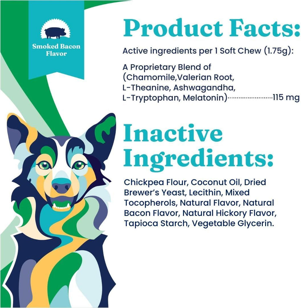 Solid Gold Calming Chews for Dogs - Dog Calming Chews W/Melatonin for Separation, Stress & Hyperactivity Relief - Supports Relaxation for Travel, Fireworks & Storms - All Ages & Sizes - Bacon - 60ct