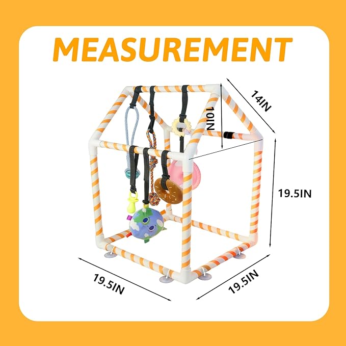 Puppy Play Gym with 8 Hanging Toys for Small Dogs, Indoor Jungle Activity Center with PVC Frame & Bungee Straps, Interactive Enrichment Toys to Keep Puppies Busy