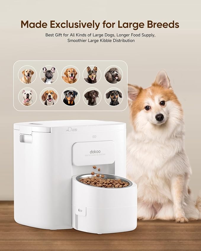 15L Automatic Dog Feeder for Large Breed, 2026 Vacuum-Sealed Storage Airtight 100% Freshness Timed Auto Dog Food Dispenser, Anti-Blockage System, Support up to 22mm Pet Food, Stainless Steel Bowl