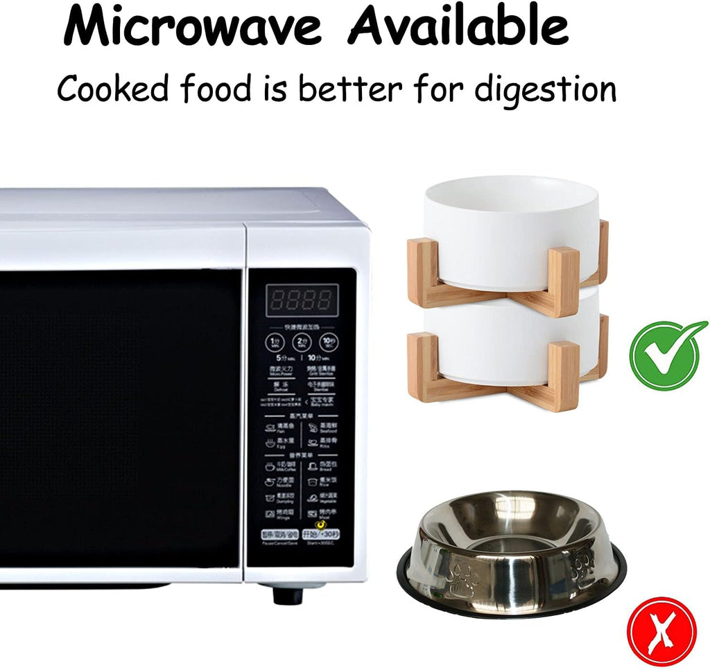 Petygooing White Ceramic Cat Dog Bowl Set with Stand,Small Dog Bowls,Pet Food and Water Dish, Anti Slip Set of 2 Cat Bowls Pet Food Bowl- Pet Dish Small Size Pet (13.5OZ/5.1 in)