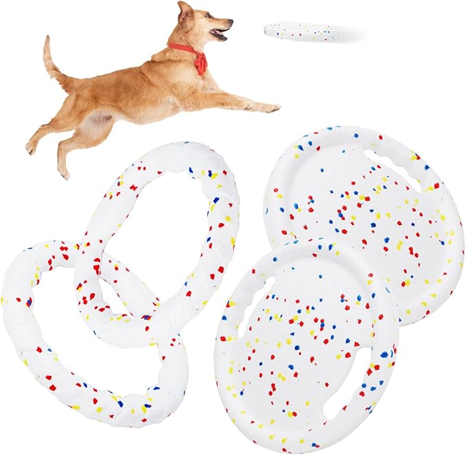 Nobleza Indestructible Fly Disc Ring Toy Set for Dog Pet, 2025 New Poncorn E-TPU Durable Puppy Fetch Outdoor Interactive Toy for Large Medium Small Aggressive Chewers, 4 PCS