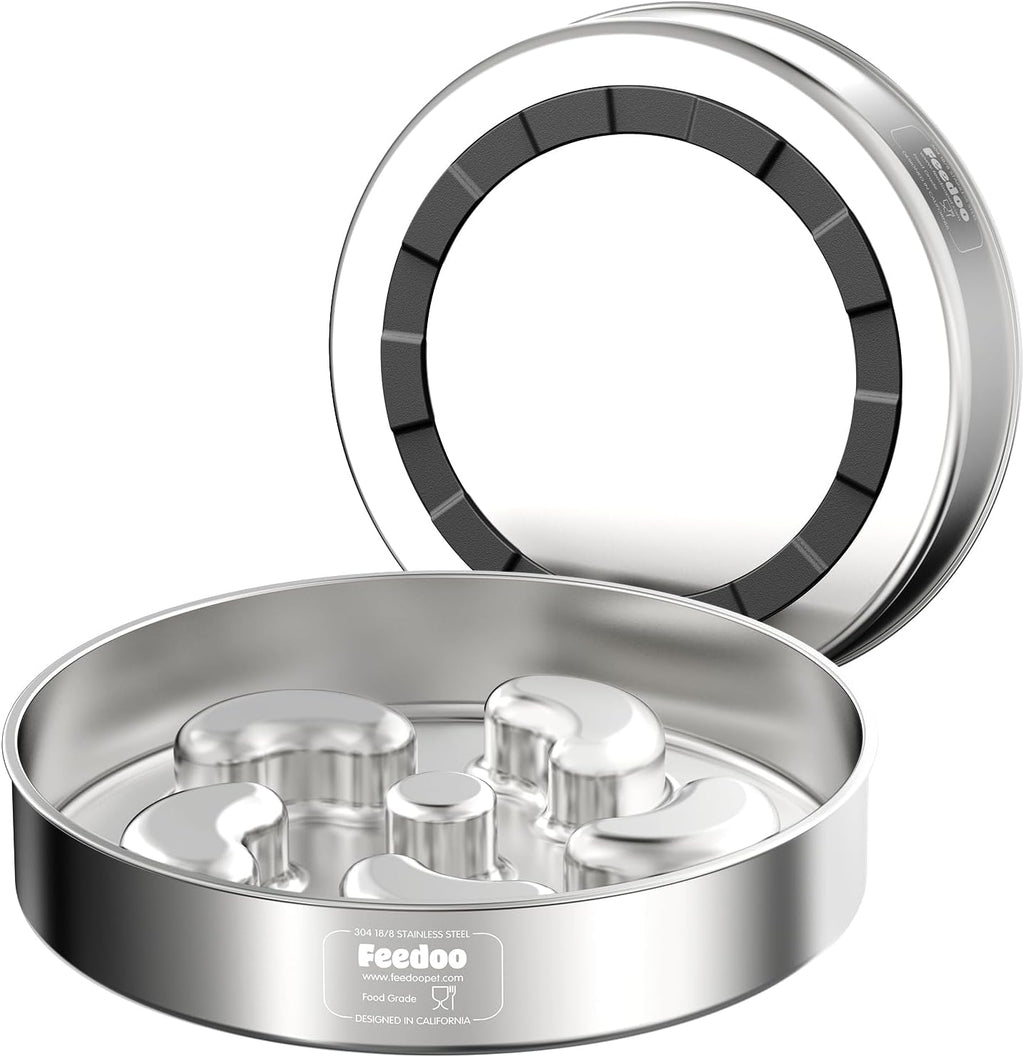 Slow Feeder Dog Bowl, Double Wall Food Grade Stainless Steel, Heavy Duty with Non-Slip Rubber Base, 2Cups Capacity for Medium Dogs to Slow Down Eating