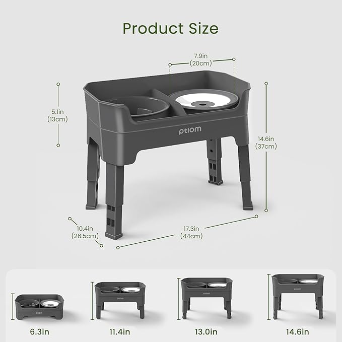 4-in-1 Elevated Slow Feeder Dog Bowls, 4 Height Adjustable Mess Proof Raised Dog Bowl Stand with No Spill Water Bowl, Stainless Steel Doggy Food Dish & Slow Feeder for Large Medium Small Pets