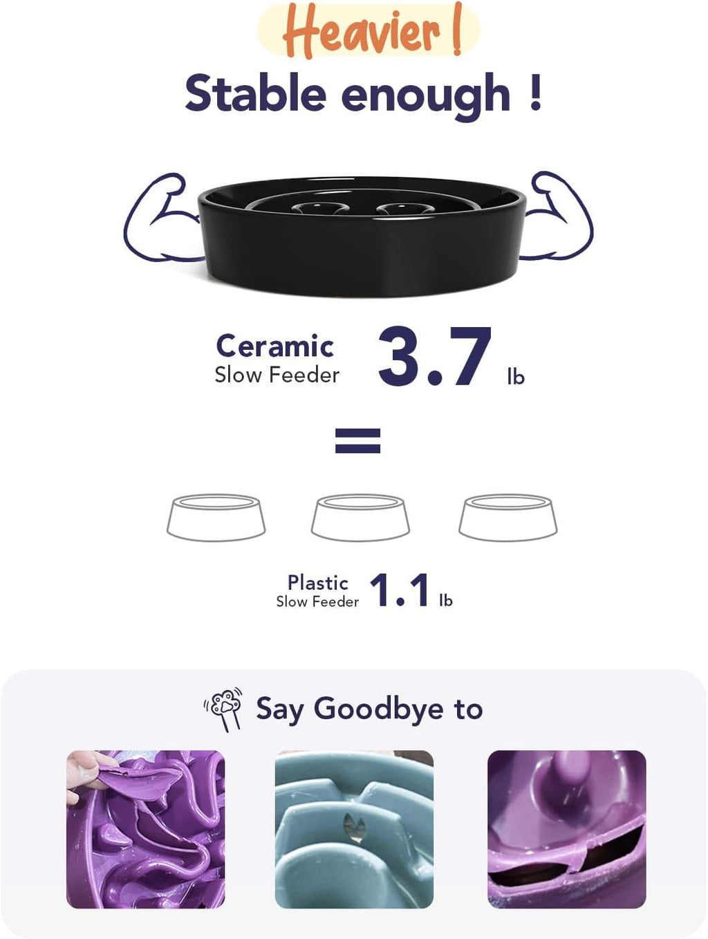 LE TAUCI Slow Feeder Dog Bowls Ceramic,3 Cups Slow Feeding Dog Bowl Medium Large Breed, Pet Bowl for Fast Eaters, Puzzle Pet Dishes,Skull Black