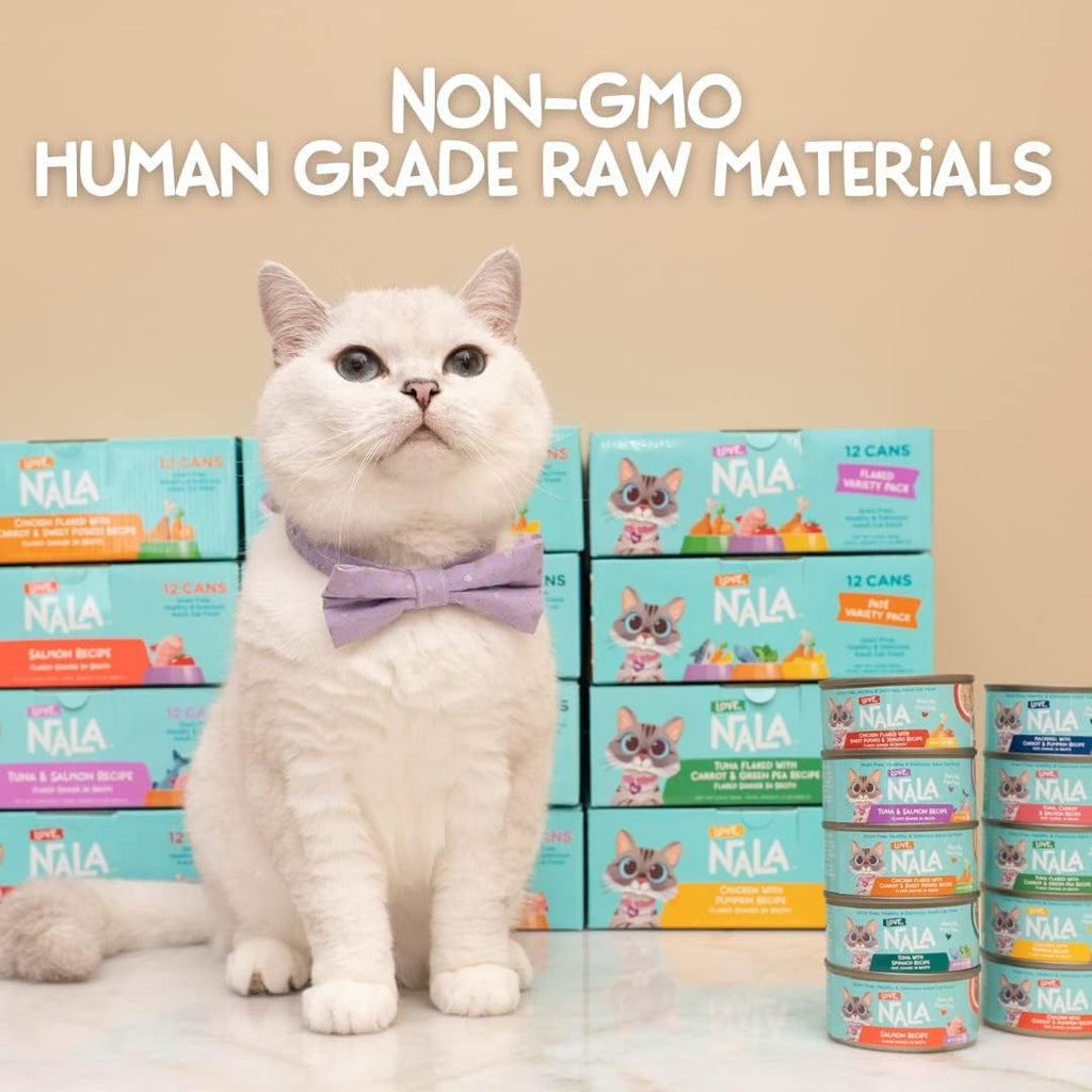 LOVE, NALA - Natural Adult Cat Wet Food - Pate Mackerel with Carrot & Pumpkin Recipe- Grain Free, Non-GMO, Lean Protein, Omega 3, Digestive Fiber Blend, Added Minerals & Vitamins - 12 Pack 2.4 lbs.