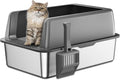 Zarler Stainless Steel Litter Box with Lid, Extra Large Cat Litter Boxes, XL Large Metal Litter Box for Big Cats with High Sided, Grey (Non-Sticky, Easy to Clean, Anti-Urine Leakage)